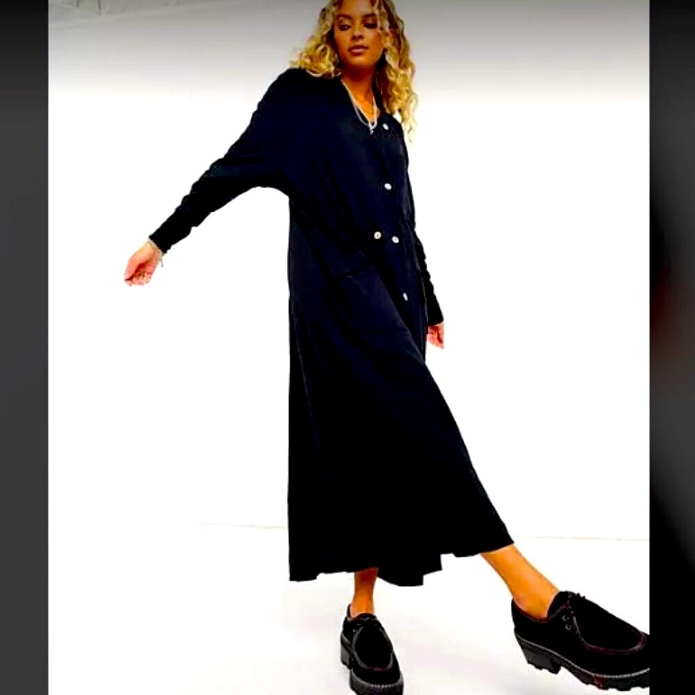 NWT FREE PEOPLE Until Now Black Cotton Maxi Cardi Duster Shirt Dress S
